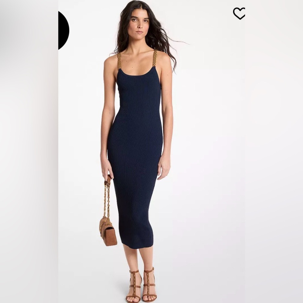Ribbed Midi Dress with Gold Chain Straps